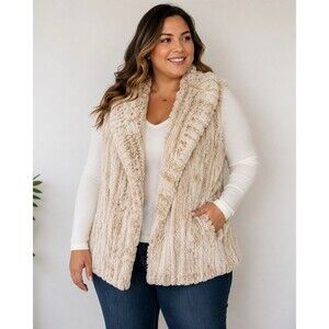 Damselle New York XL Faux Fur Vest Beige Plush Open Front Sleeveless Jacket